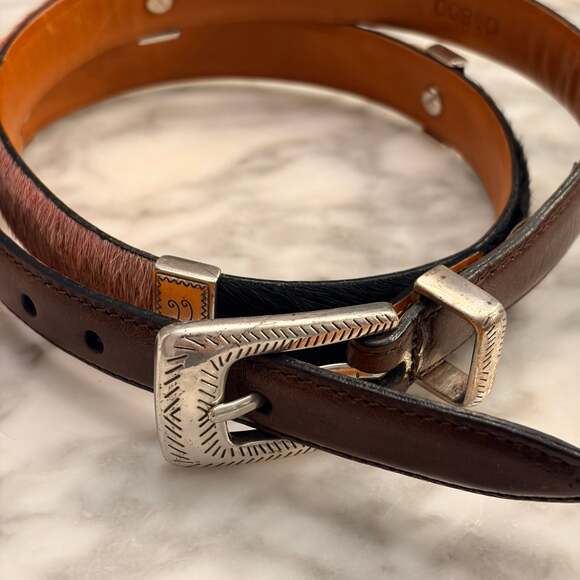 Brighton Accessories - Brighton Multi-Color Calf Hair Leather Concho Belt Western Boho 90s L34